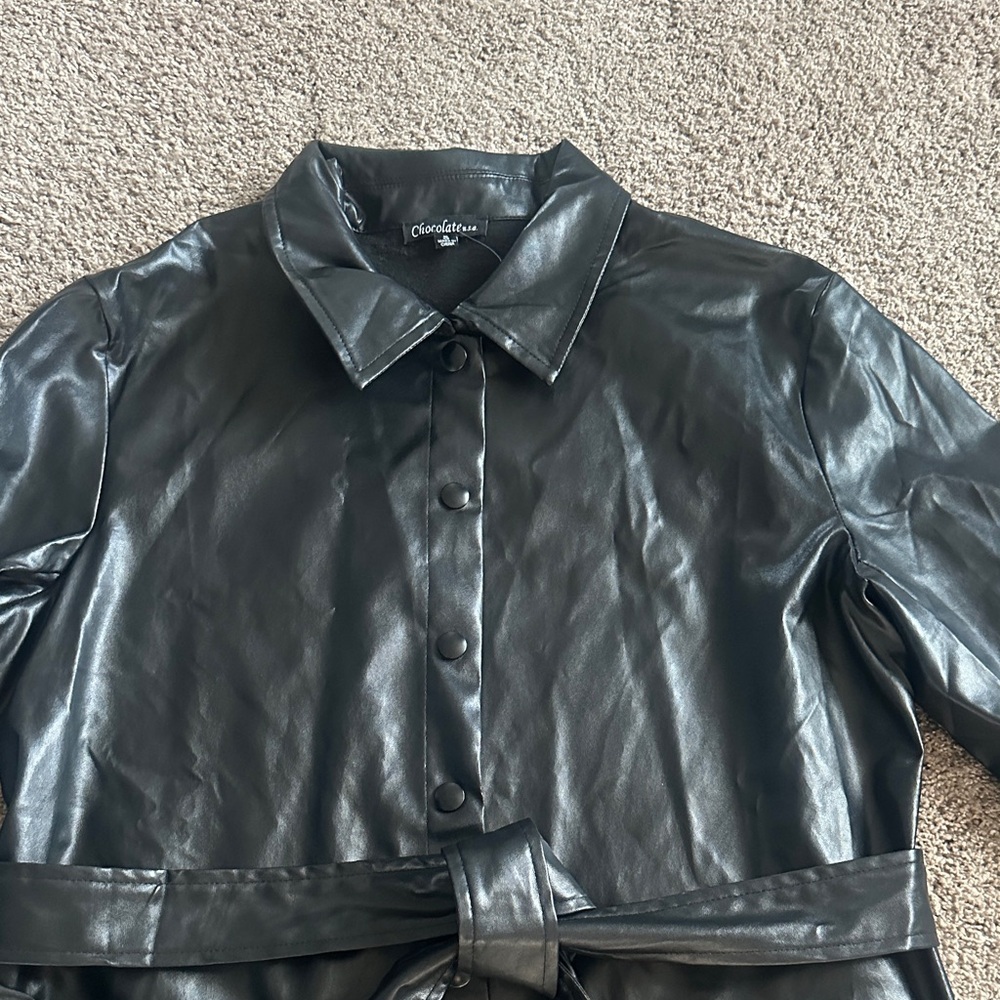 Black Women's Faux Leather Jacket - Picture 3 of 7